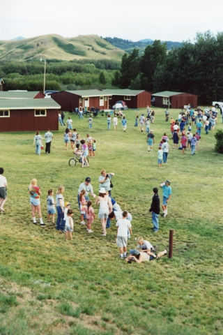 The campground as viewed from the lodge was filled with clan members visiting and having fun.