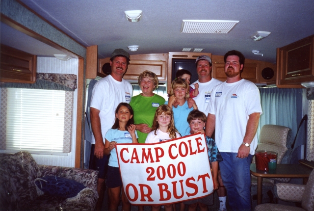 Bob Pimley, Hilda, Nick, and Amber traveled from California to the reunion in their RV proudly displaying the Camp Cole 2000 or Bust sign.