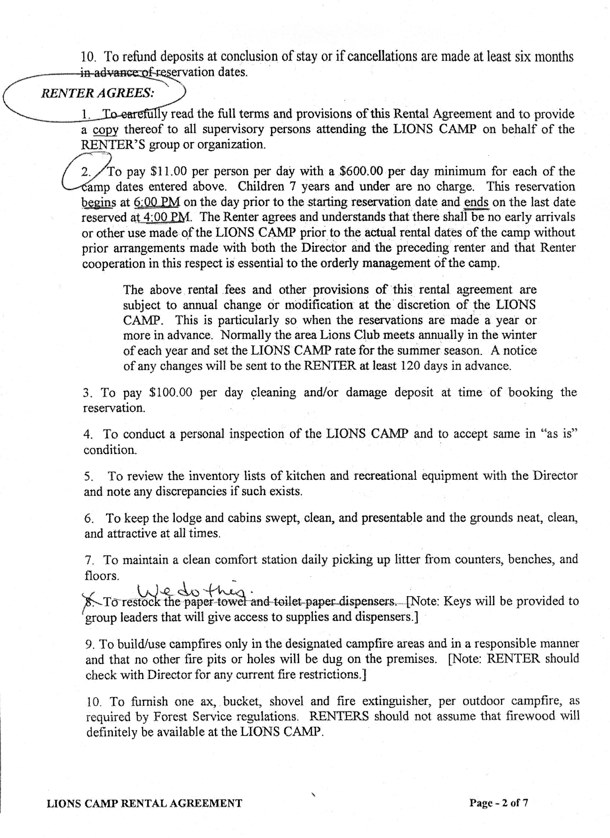 Rental Agreement Pg. 2 of 7
