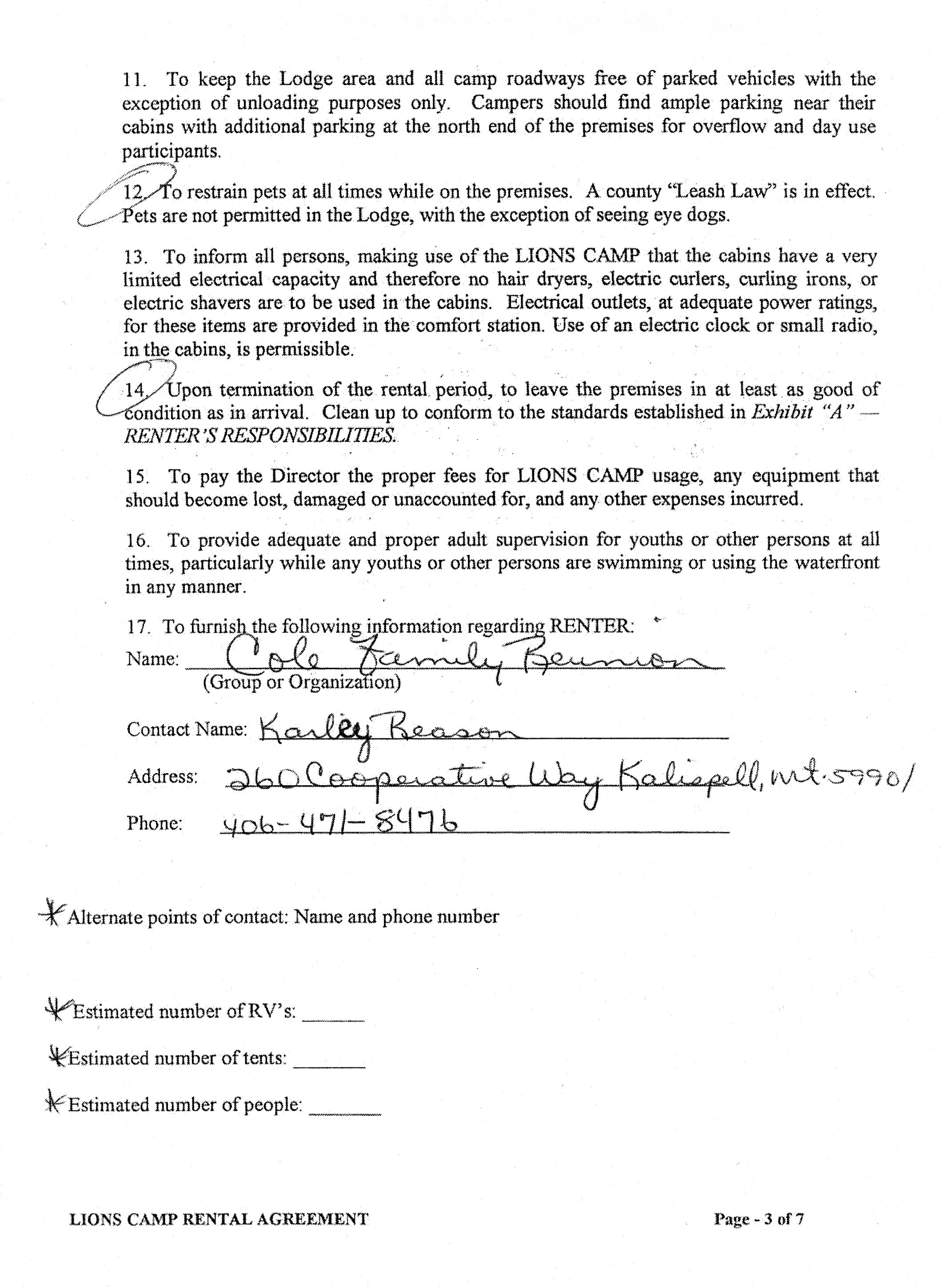 Rental Agreement Pg. 3 of 7